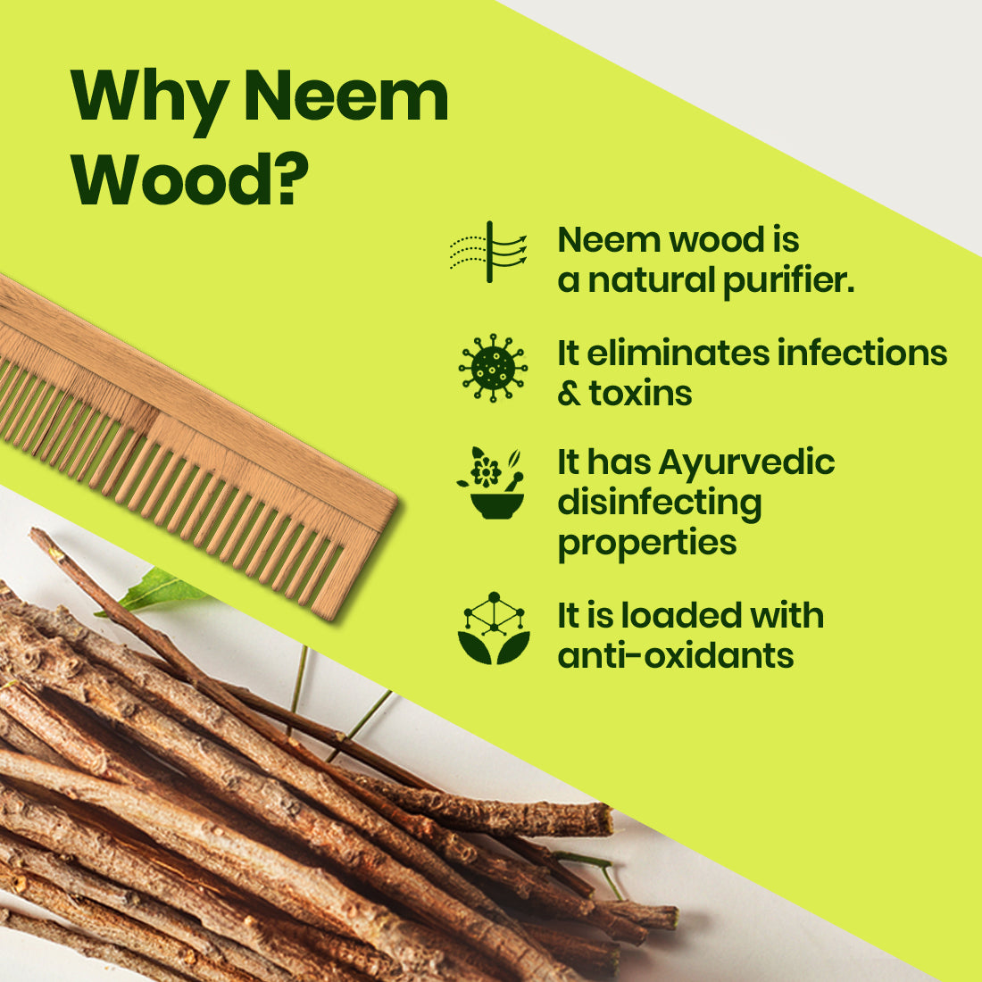 Authentic 100% Pure (Neem Comb)5.5in Inches